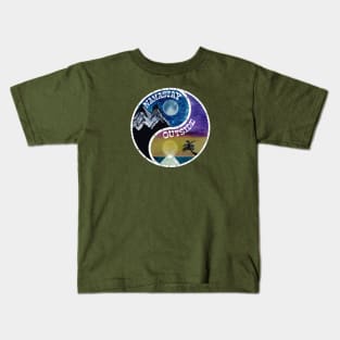 Namastay Outside Zen outdoors Yin Yang balance your woods and water mountains and beaches moonrise sunset Kids T-Shirt